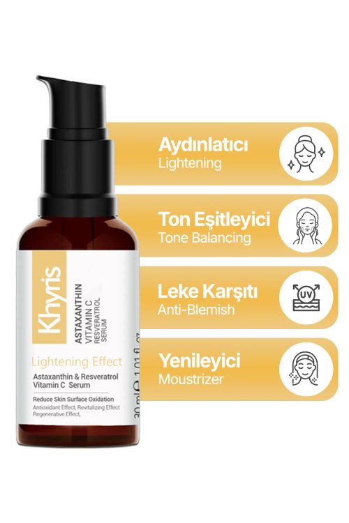 Khyris C Vitamini Cilt Serumu 30 ml – Aydınlatıcı & Ton Eşitleyici, Astaxanthin Ve Resveratrol Içerikli