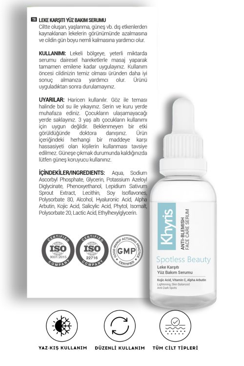Khyris Leke Karşıtı Cilt Serumu 30 ml – Arbutin & Kojik Asit Içerikli, Yenileyici Ve Ton Eşitleyici